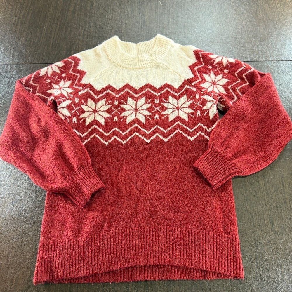 Abercrombie and Fitch Cream and Red Fair Isle Snowflake Sweater Sz XS